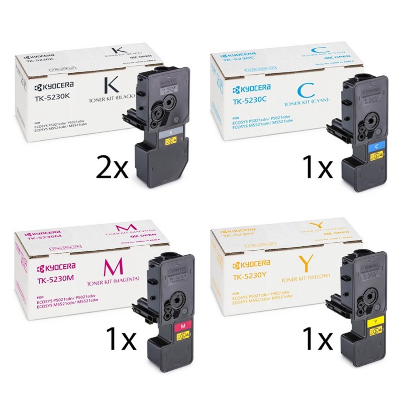 Kyocera Original TK-5230 Toner Pack Ahorro/Multipack (2x Negro, 1x Amarillo, Cian, Magenta)