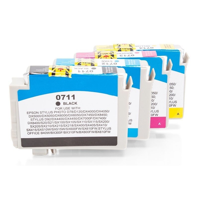 Compatible Epson C13T07154010 / C13T07154012 / T0715 Cartuchos de tinta Pack Ahorro ( 1 x BK,C,M,Y) 4 uds.
