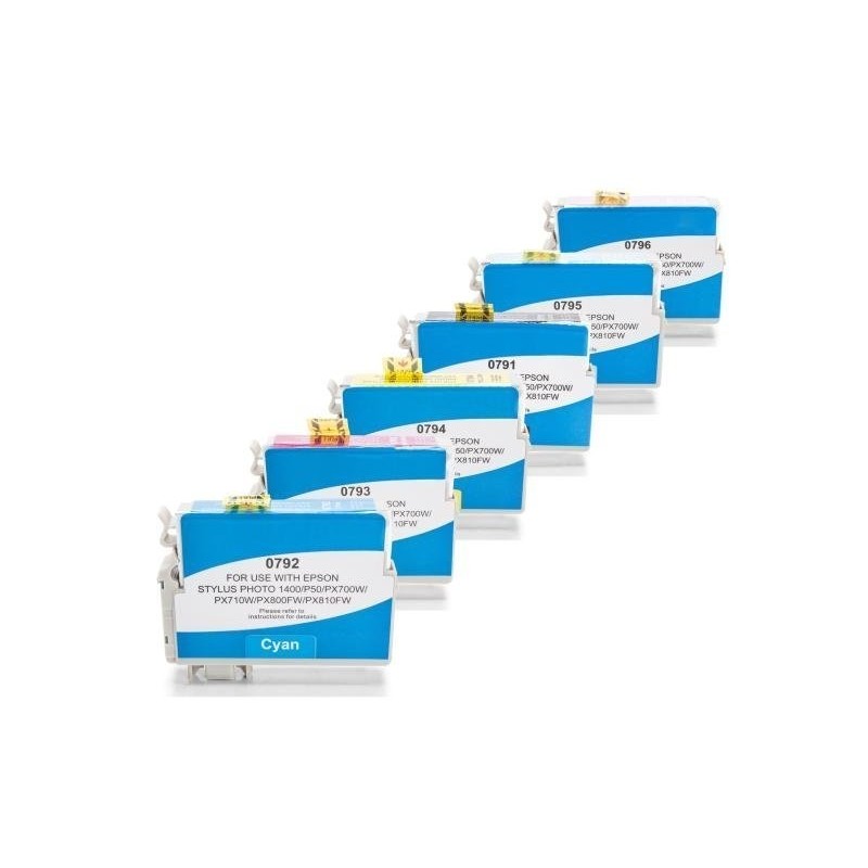 Compatible Epson T0791-T0796 Cartuchos de tinta Pack Ahorro (BK,C,M,Y,LC,LM) 6 uds.